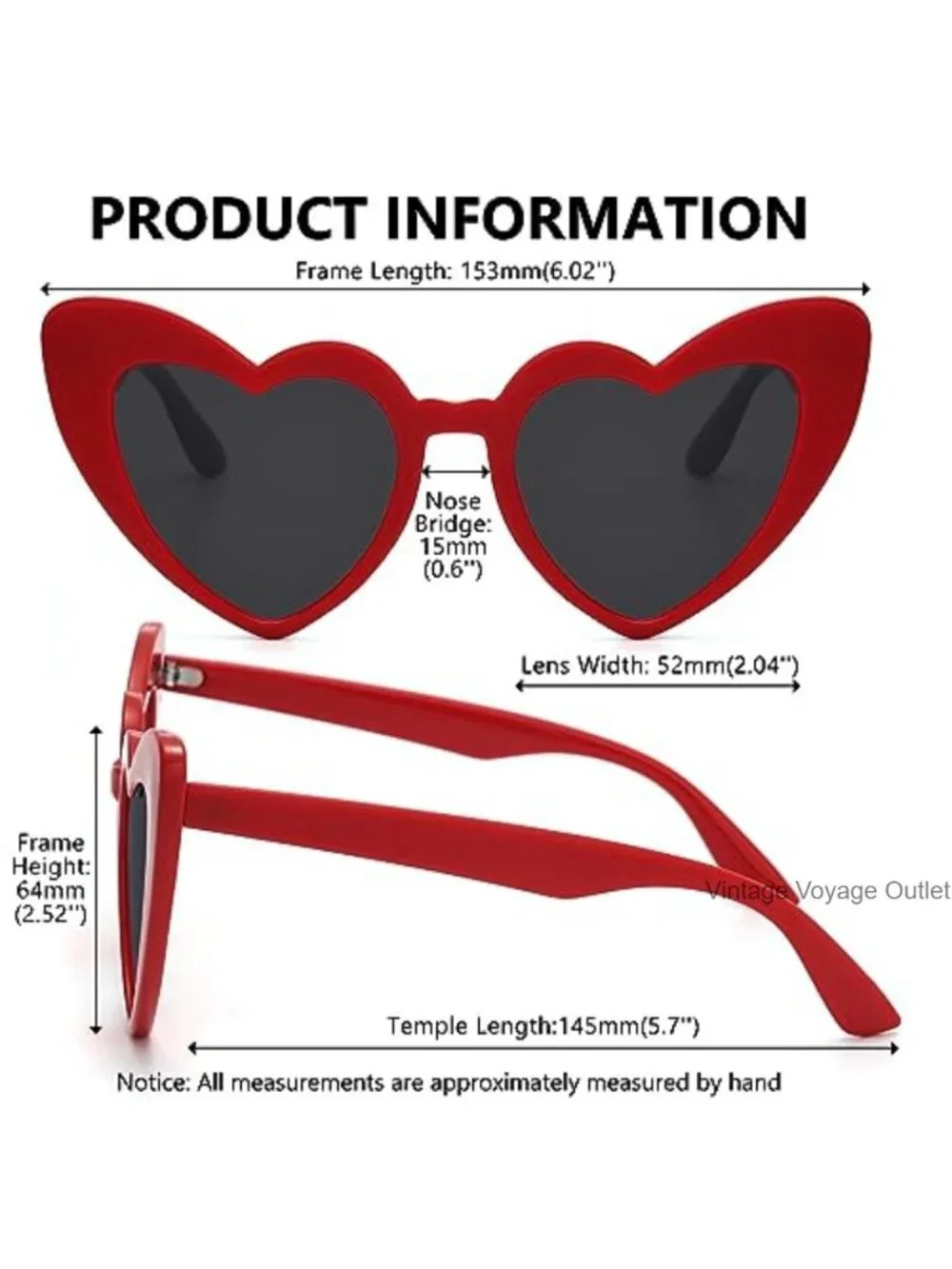 Vintage Cat Eye Heart Shaped Sunglasses UV Protection Ladies Gift